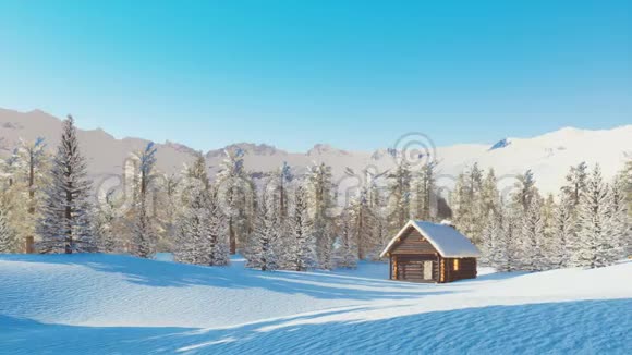 冬日里白雪覆盖的孤山小屋视频的预览图