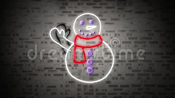 砖墙上的雪人霓虹灯标志视频的预览图