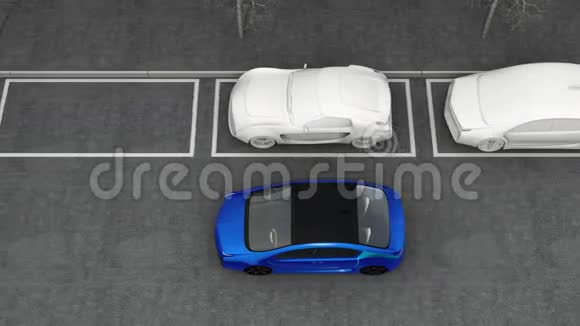 蓝色电动车驶入停车场通过停车辅助系统导航视频的预览图