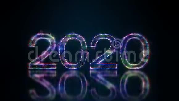 视频动画五颜六色的光闪耀粒子2020年新年视频的预览图
