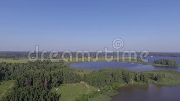 大片天然湖泊和森林的空中景色视频的预览图