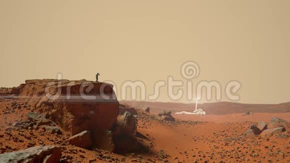火箭发射从火星表面的人类住区三维渲染视频的预览图