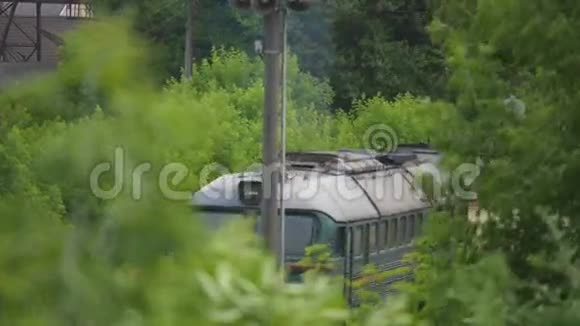 火车在铁轨上行驶穿过树林视频的预览图
