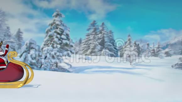 有趣的疯狂圣诞老人和戴尔斯骑着雪橇带着礼物穿过森林圣诞节和新年的概念无缝L视频的预览图