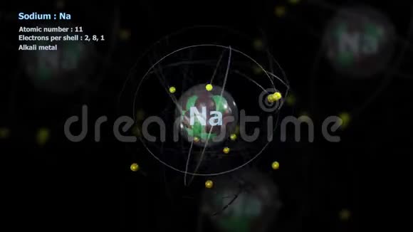 钠原子与其它原子在无限轨道旋转中具有11个电子的原子视频的预览图