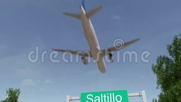抵达萨尔蒂略机场的飞机墨西哥之旅概念4K动画视频的预览图