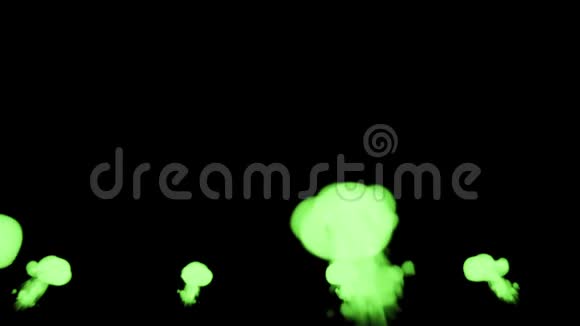 绿色墨水注射的3D渲染溶解并在黑色的水中扩散以Luma哑光作为阿尔法通道用于视觉视频的预览图