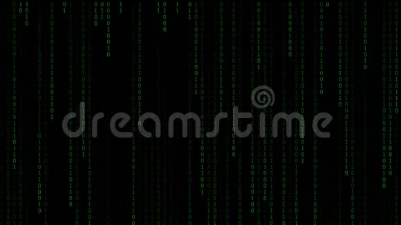 技术数字矩阵落在暗或黑色背景中随机数0和1或浅绿色的二进制视频的预览图