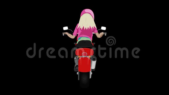 彩色经典摩托车与金发女孩骑手后视循环动画视频的预览图