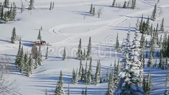森林中的红色雪修复员在雪林附近的现代雪修复员图片视频的预览图