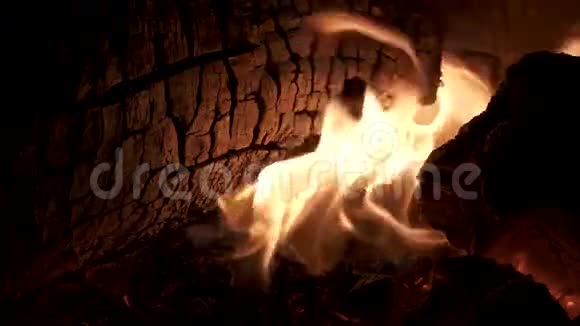 火焰和木材在超慢运动特写视频的预览图
