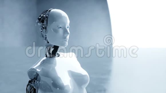 未来派人形女性机器人闲置未来的概念逼真的4K动画视频的预览图
