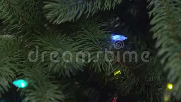 圣诞树灯的细节触发不同的灯光设置和颜色视频的预览图
