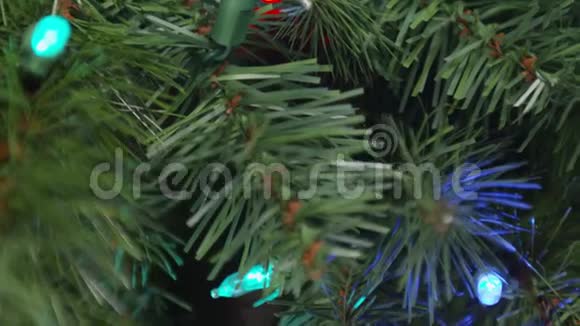 圣诞树灯的细节触发不同的灯光设置和颜色视频的预览图