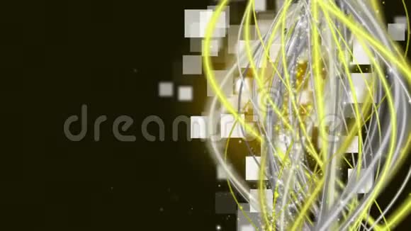 方形背景下带条纹波粒子慢运动的未来动画视频的预览图