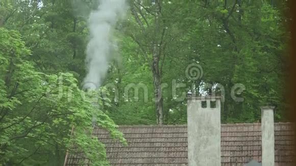 从森林里的房子里抽烟的烟囱视频的预览图