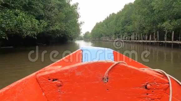 河口近红树林近岸的船观保护海洋自然环境视频的预览图