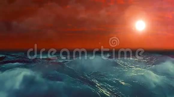 在波涛汹涌的大海上美丽的日落视频的预览图