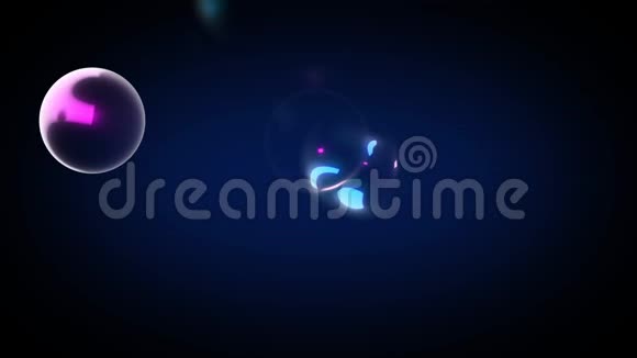 彩色霓虹灯彩色气泡动画在蓝色背景上的UHD4K分辨率视频的预览图