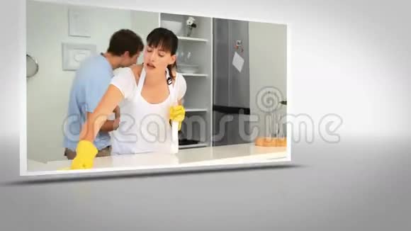 女清洁厨房的夹子视频的预览图
