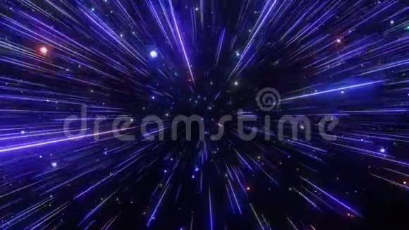 抽象超空间背景光的速度霓虹发光的光线和恒星的运动深蓝色版本穿过星星4k视频的预览图