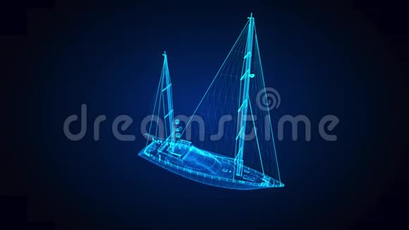 船游船快艇船只船的发光点和线形成4k动画带帆的船架视频的预览图