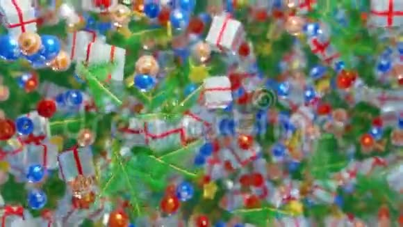 圣诞节背景新的2020年节日背景五颜六色的圣诞球礼物圣诞树和金色星星视频的预览图