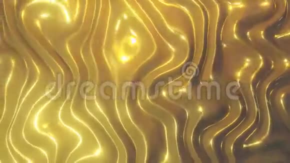 3D渲染金波抽象背景慢慢流成金色慢速纹理动画4K视频的预览图
