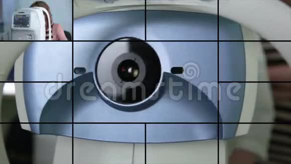 分屏蒙太奇现代自动化机器检查眼球眼科检查背景视频的预览图
