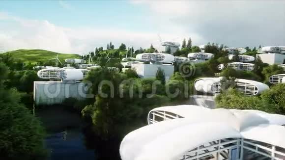 未来派城市村庄未来的概念空中观景现实的4k动画视频的预览图