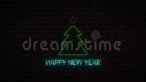 4K2020年新年快乐树式霓虹灯背景视频的预览图