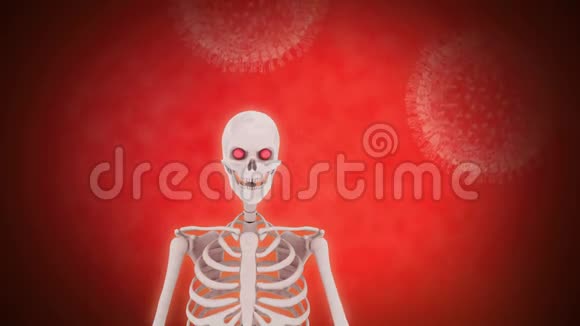 代表死亡危险的骨架一手举起危险的电晕病毒Covid19视频的预览图