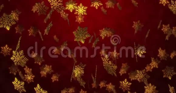 新年红色无缝循环背景与金色雪花4k3D绘制视频的预览图