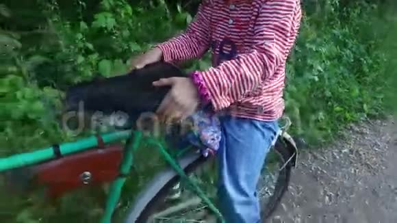 那个女孩被带上大自行车的后备箱这个女孩对这次旅行很满意视频的预览图