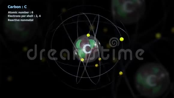 原子在无限轨道旋转中具有6个电子的碳原子视频的预览图