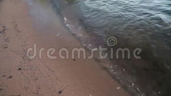 日落时河岸的波浪视频的预览图