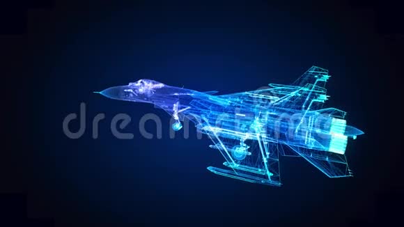 喷气机从多边形线飞行低聚空气平面在运动线条和连接形成数字技术视频的预览图
