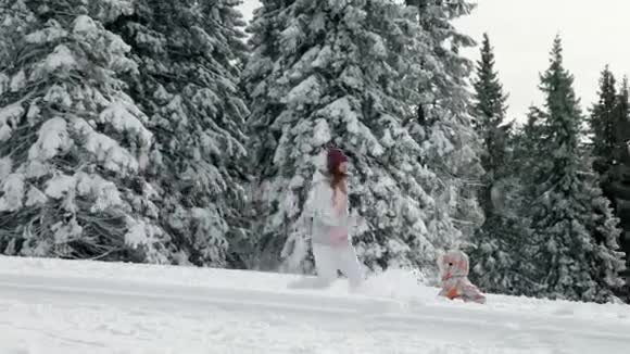 少女和小孩玩雪视频的预览图