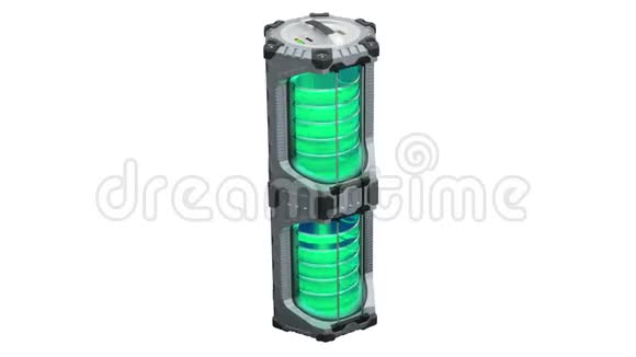 在无限循环中用一个发光的半透明的绿色圆筒关闭一个科幻六角动力罐视频的预览图