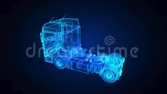 欧元卡车三维模型卡车的流线和网格形成4k动画循环无缝视频的预览图