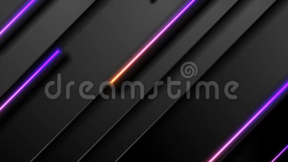 黑色技术抽象视频动画紫罗兰橙色霓虹灯激光线视频的预览图