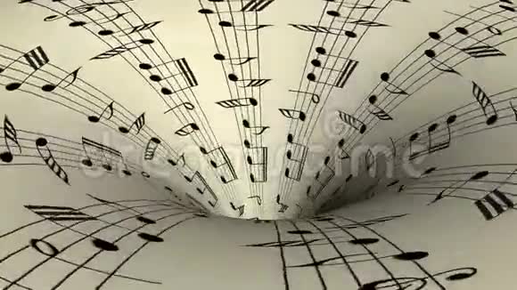 音乐音符从旧纸背景上的洞里钻出来视频的预览图