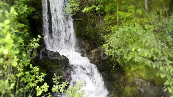 绿树山林奇石崖小河瀑布拍摄4k稳定野生自然景观视频的预览图