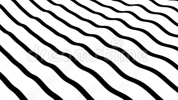 抽象流动条纹波光学错觉黑白线条运动图案无缝环路背景视频的预览图