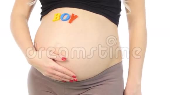 颜色字宝宝靠近怀孕肚子白色特写视频的预览图