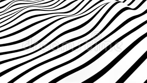 抽象流动条纹波光学错觉黑白线条运动图案无缝环路背景视频的预览图