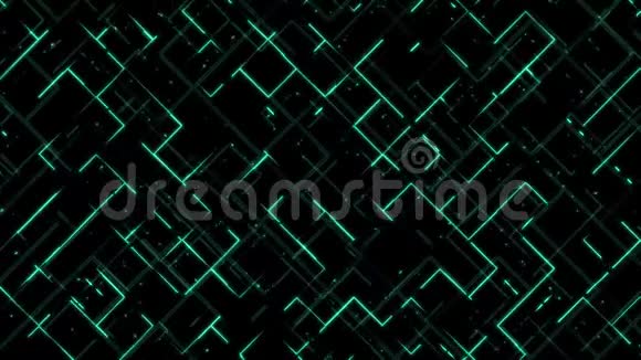 抽象霓虹灯发光的线条条纹和点运行在网格上无缝折叠运动未来科技背景视频的预览图