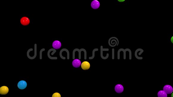 五颜六色的光泽球从顶部落下儿童塑料闪亮玩具抽象运动背景视频的预览图
