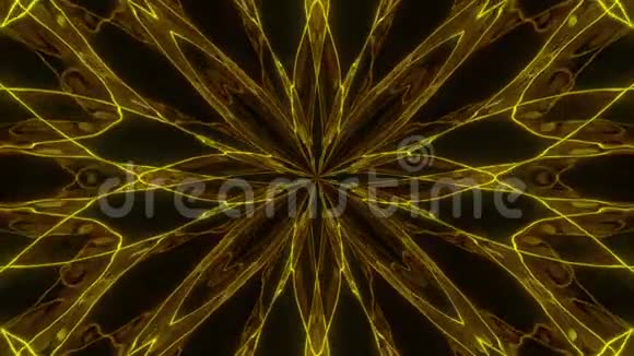 抽象宇宙混沌循环动画背景无缝对称万花筒背景液体黄金催眠射线南军视频的预览图