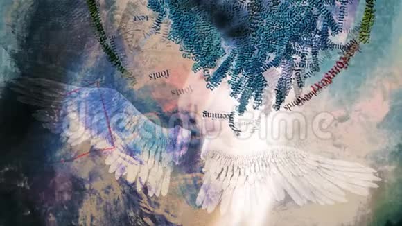 抽象背景下的天使翅膀和文字视频的预览图